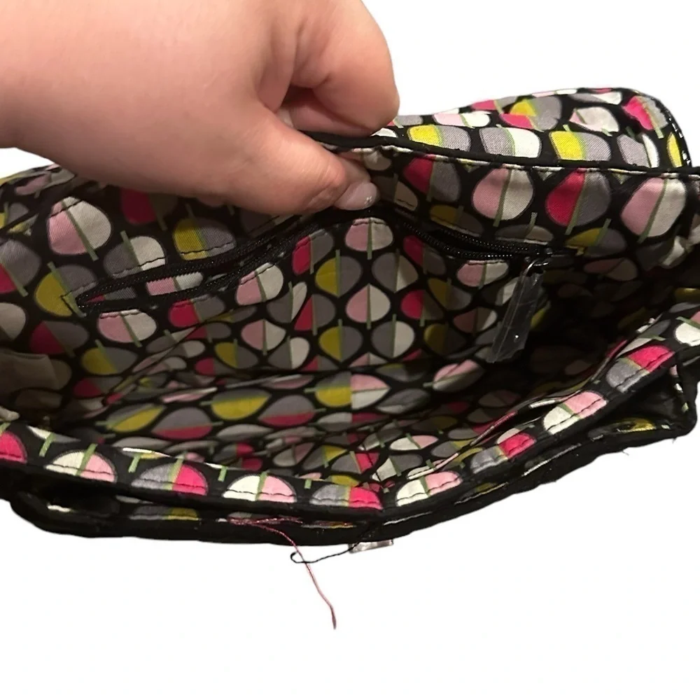 Vera Bradley Classic Black Saddle Bag Purse Turnlock Flap Microfiber
